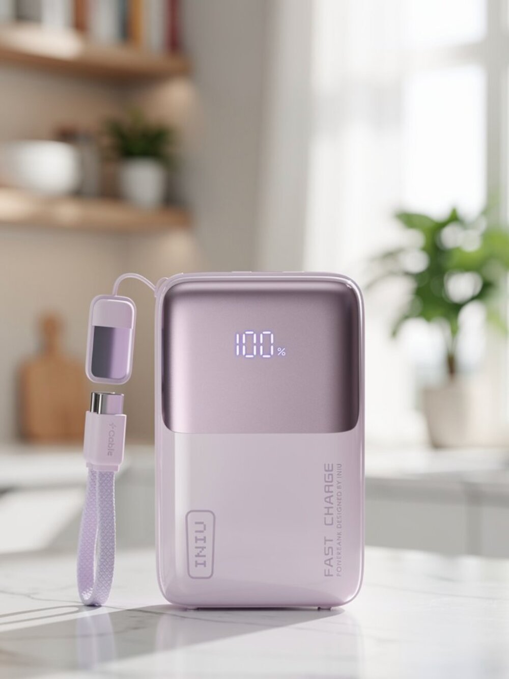 INIU 10000mAh 45W Ultra Mini Portable Charger Power Bank with Cable - Purple